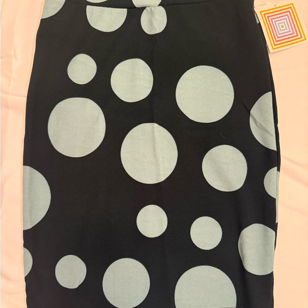 LuLaRoe Black Pencil Skirt with Pale Blue Polka Dots